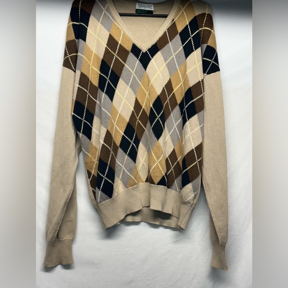 Tuttle Golf Collection Argyle Sweater | 100%‎ Cotton | Size Large | Cream, Grey - Picture 5 of 7